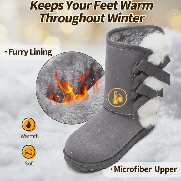 Eydram women fur lined winter Gray mid calf Boots with White Fur Accents. 7.5 - Picture 15 of 15